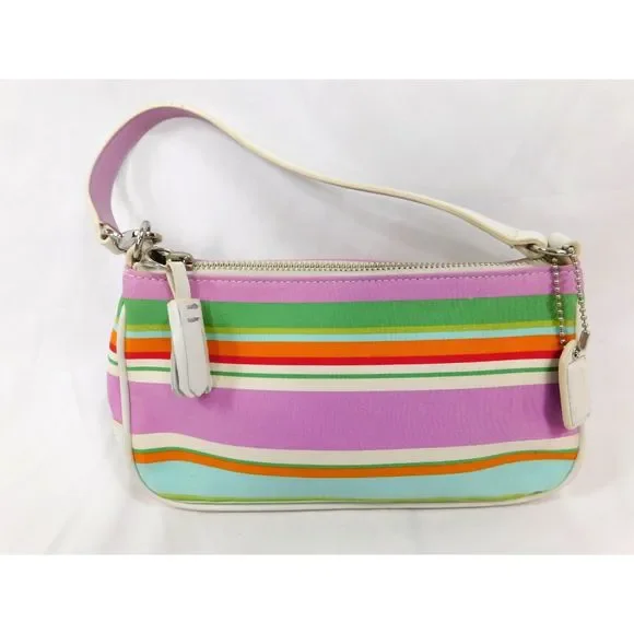 Vintage Coach Y2k Hampton Stripe Multi-Color Mini Baguette Shoulder Bag - Picture 3 of 11